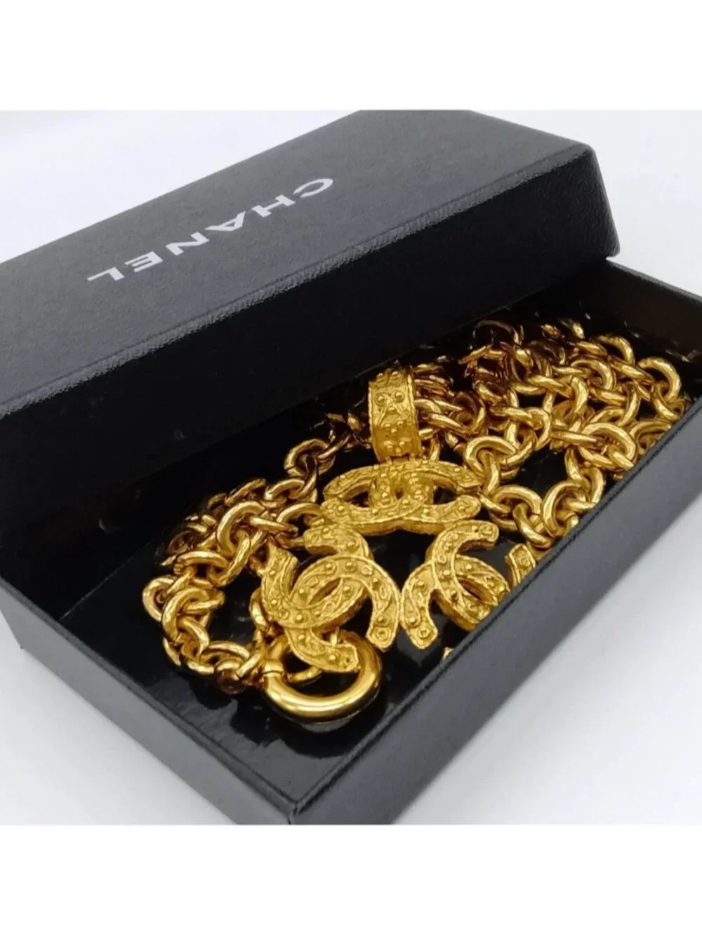 Authentic Chanel CC Triple Logo Pendant Necklace Gold Tone Chain Vintage Luxury